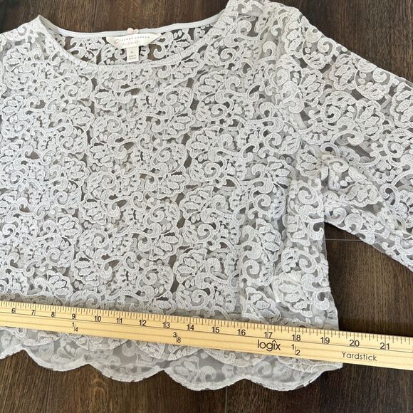 Lauren Conrad Runway Cropped Light Grey Lace Blouse Size XL Bell Sleeve Boho - Picture 11 of 11